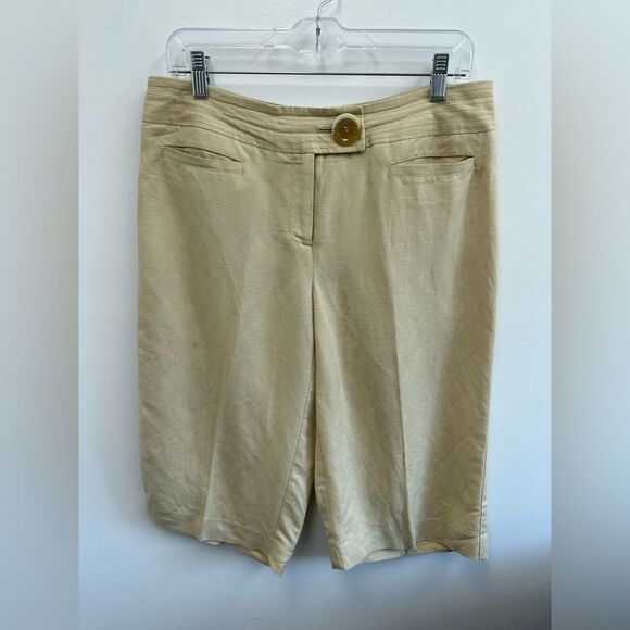 Bandolino Linen Beige Cream Bermuda Shorts Capris Large Button On Waist Size M - Picture 5 of 8
